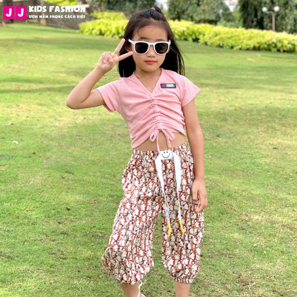 Áo thun bé gái croptop cho bé gái cao cấp cộc tay size đại - JJ Kids