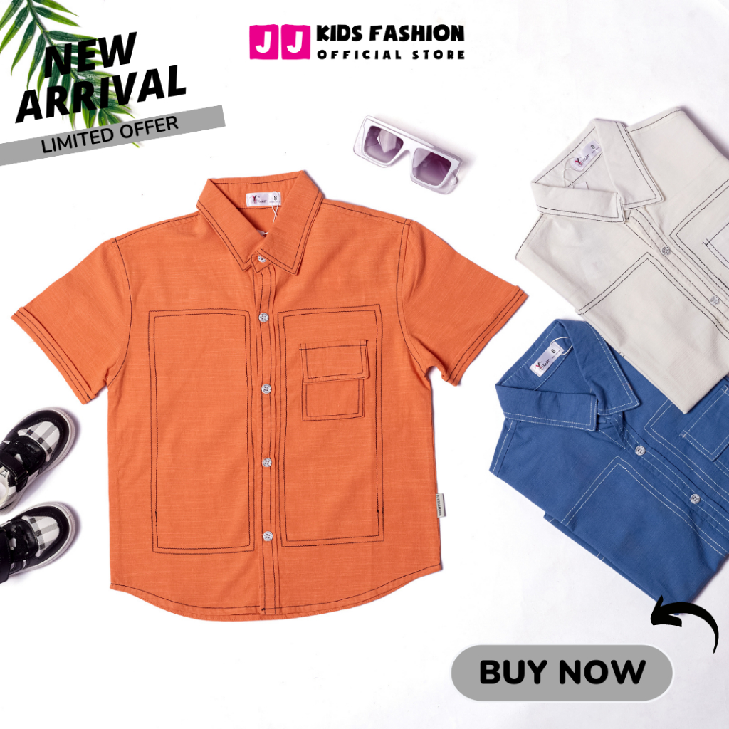 Áo sơ mi cho bé trai ngắn tay thêu chỉ phong cách thời trang Hàn Quốc - JJ Kids