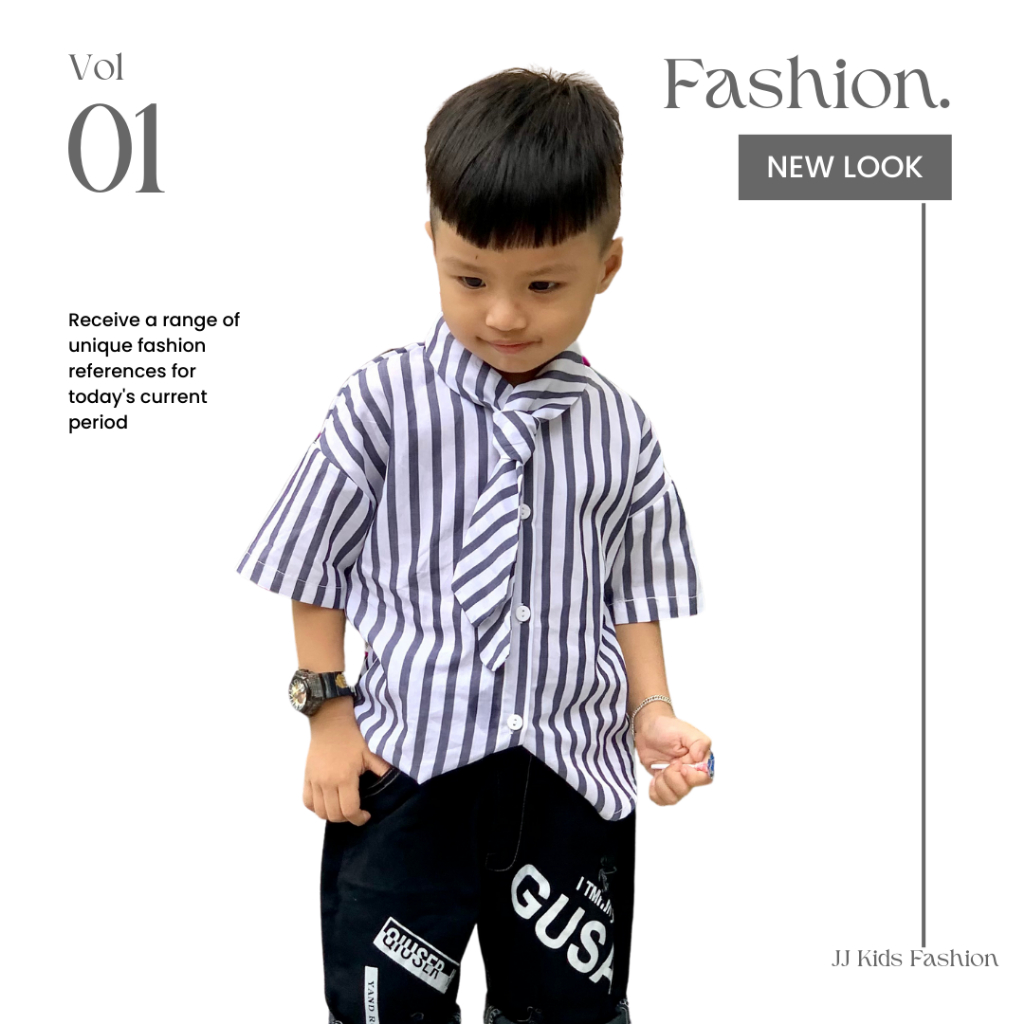 Áo sơ mi cho bé trai ngắn tay cổ cà vạt phong cách thời trang Hàn Quốc - JJ Kids