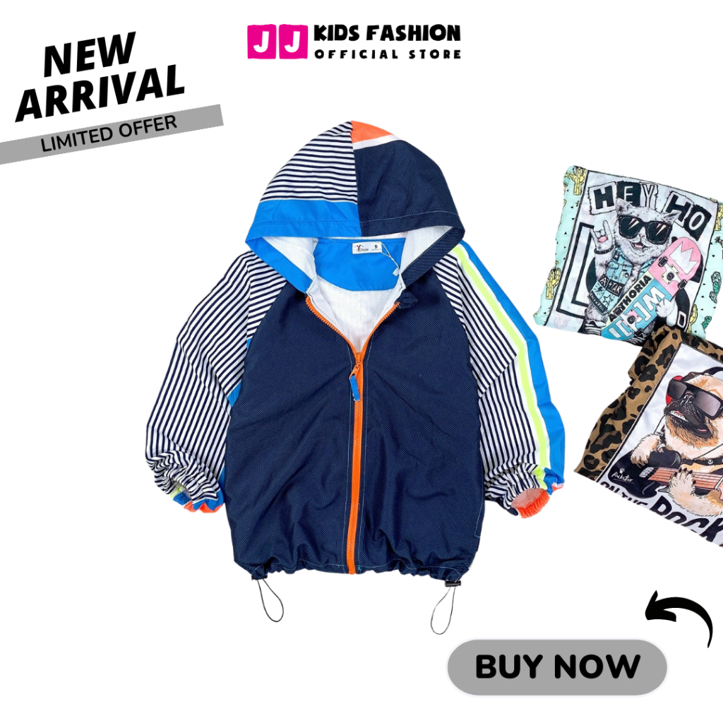 Áo chống nắng cho bé JJ Kids, áo khoác gió năng động, cá tính cho trẻ 2,3,4,5,6,7,8,9,10,11,12 tuổi