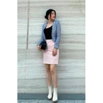 [ Chính hãng ] Vest nữ ngắn viền inside tay dài 2l - xanh trắng - tweed - DE THUONG — ảnh 1