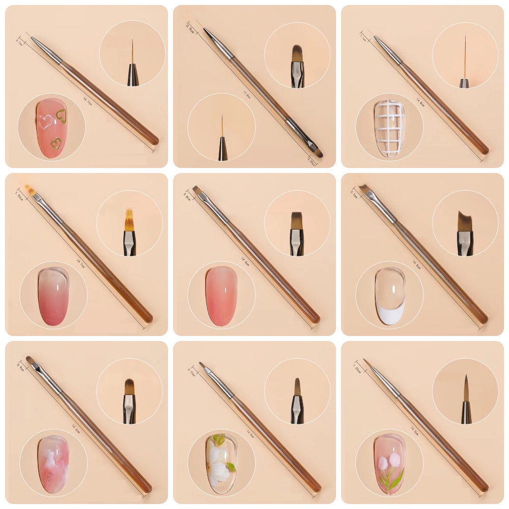 [Giá tốt] Bộ 9 cây cọ nail chuyên dụng - Set 9 cọ vẽ móng nail lông tổng hợp cao cấp mềm, mướt