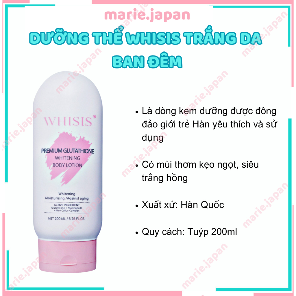 Dưỡng Thể Whisis Trắng Da Ban Đêm Premium Glutathione Whitening Body Lotion 200ml