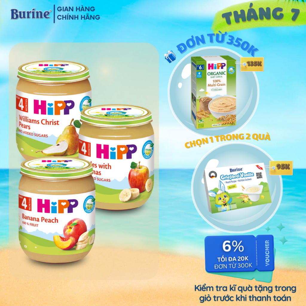 Dinh dưỡng đóng lọ trái cây ăn dặm Organic HiPP (Burine) dành cho bé từ 4 tháng tuổi - Nhập khẩu châu Âu