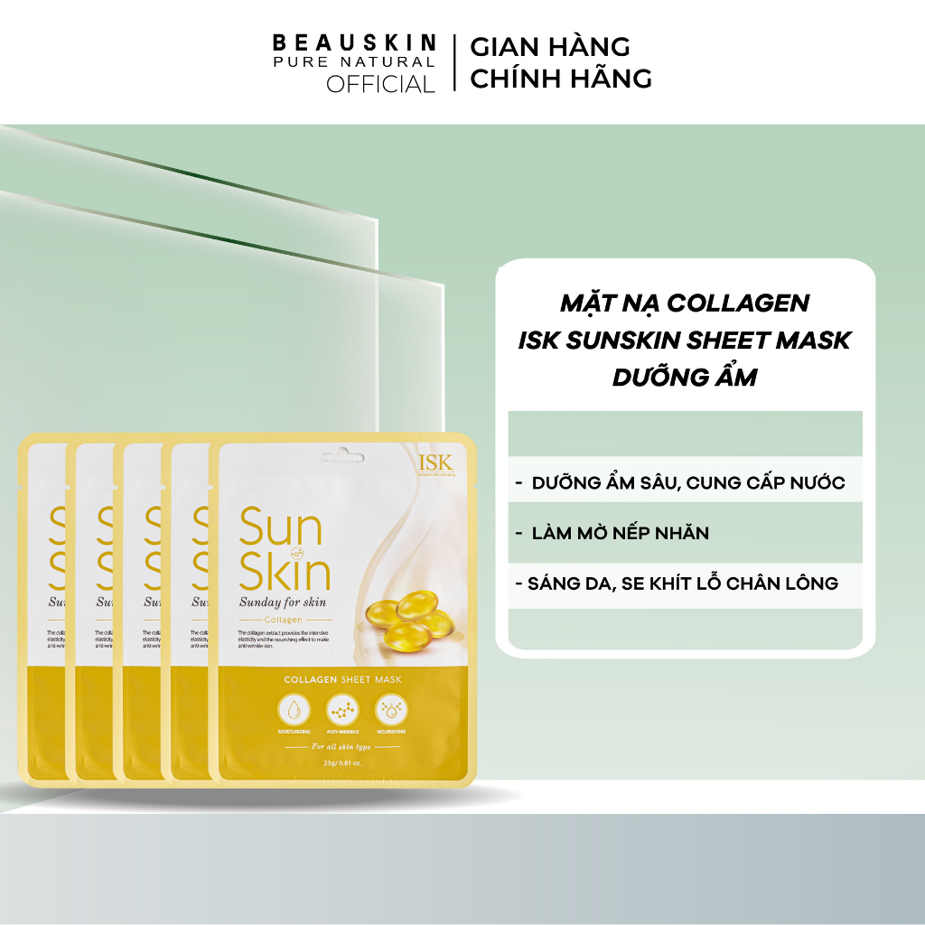 Combo 10 Mặt Nạ Giấy Hàn Quốc ISK SunSkin Collagen Sheet Mask Dưỡng Ẩm, Sáng Da Hiệu Quả