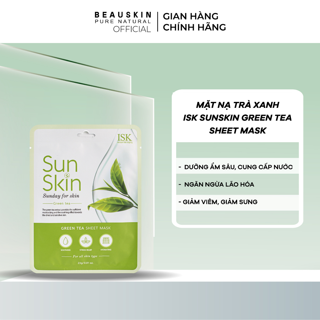 Mặt Nạ Trà Xanh ISK SunSkin Green Tea Sheet Mask Giảm Mụn, Sáng Da, Sạch Bã Nhờn 23ml - IMASK0100110