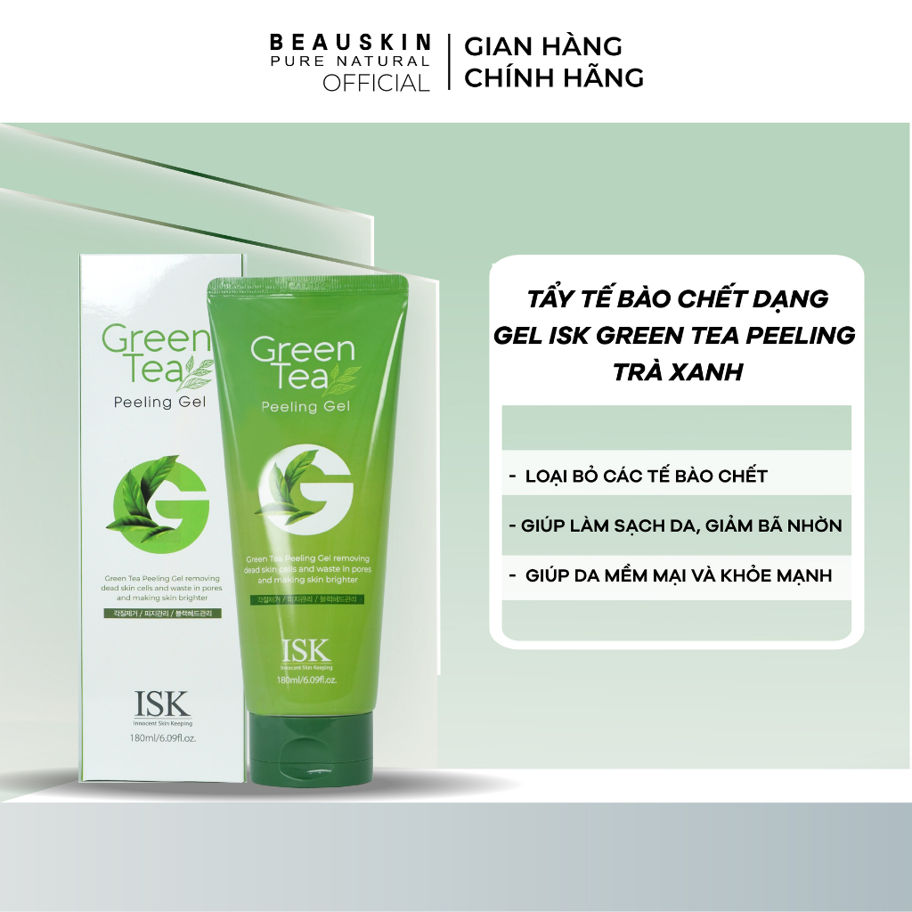 Tẩy Tế Bào Chết Dạng Gel ISK Green Tea Peeling Trà Xanh Làm Sạch, Dưỡng Ẩm Cho Da Dung Tích 180ml