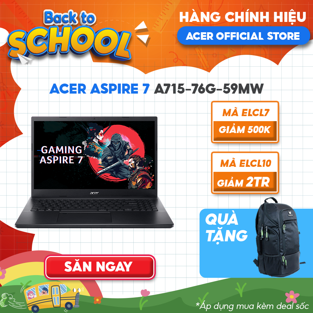 [Mã ELCL12 giảm 12% đơn 10TR] Laptop Acer Aspire 7 A715-76G-59MW i5-12450H|8GB|512GB|RTX™ 2050 4GB|15.6