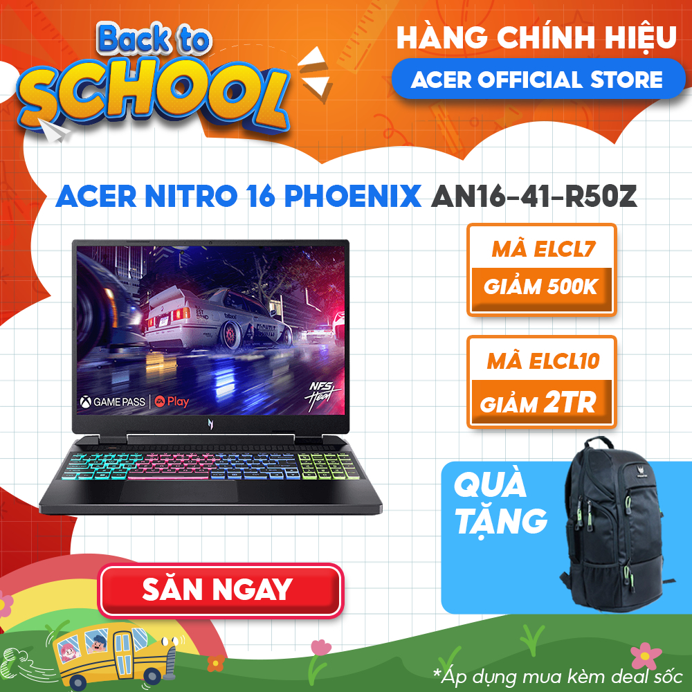 [Mã ELCL12 giảm 12% đơn 10TR] Laptop Acer Nitro 16 Phoenix AN16-41-R50Z R5-7640HS|8GB|512GB|RTX™ 4050 6GB|16