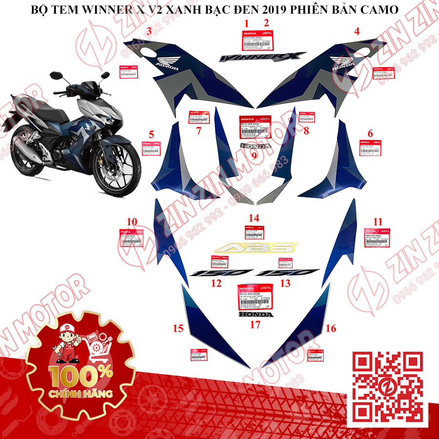 Tem Rời Winner X V2 2019+ Zin Xanh Bạc Đen 2019 Phiên Bản Camo Chính