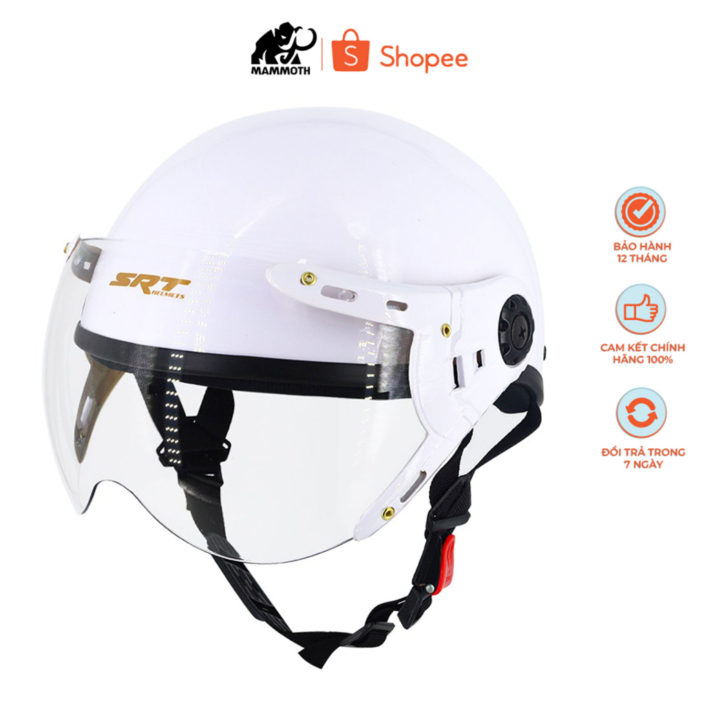 Mũ bảo hiểm có kính SRT A33K màu trắng lồng ép nhiệt kính chống UV
