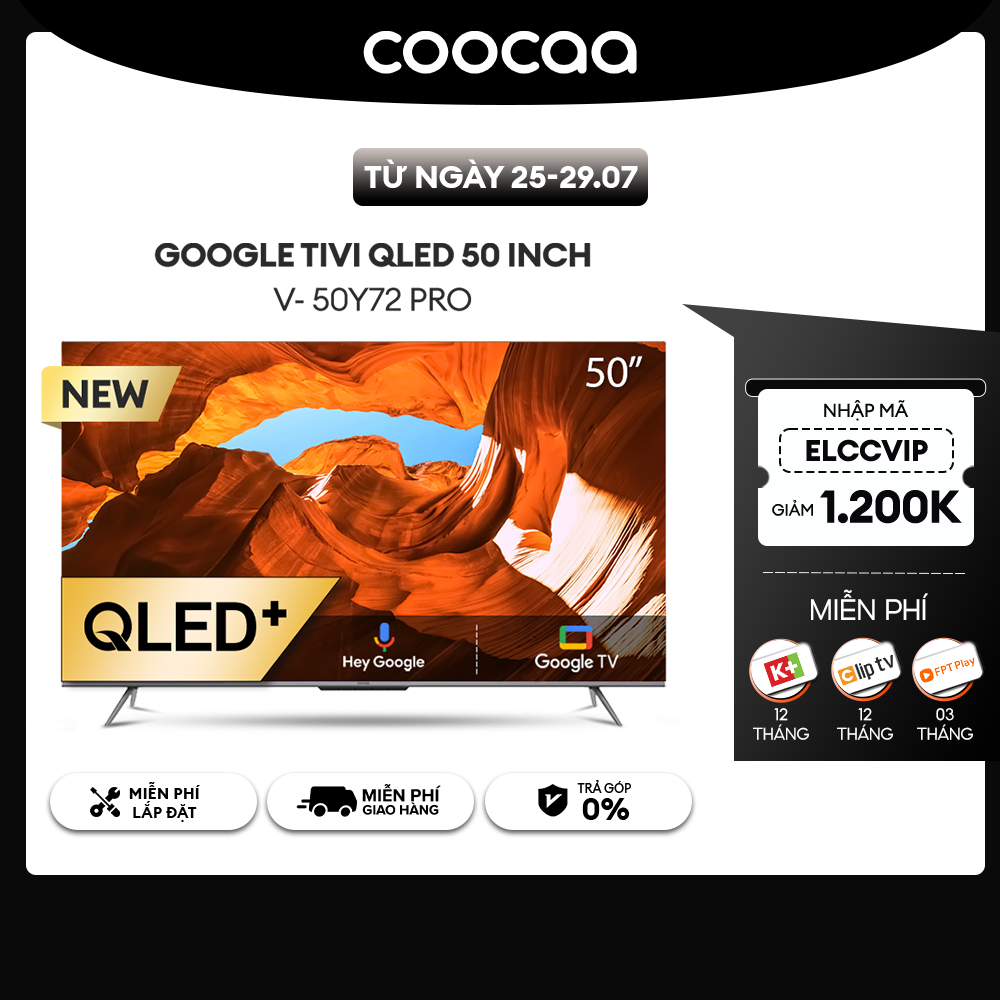 [Nhập ELCCVIP giảm 1Tr2] Google Tivi Coocaa Qled+ 50 Inch - 50Y72 Pro - Lắp Đặt Miễn Phí