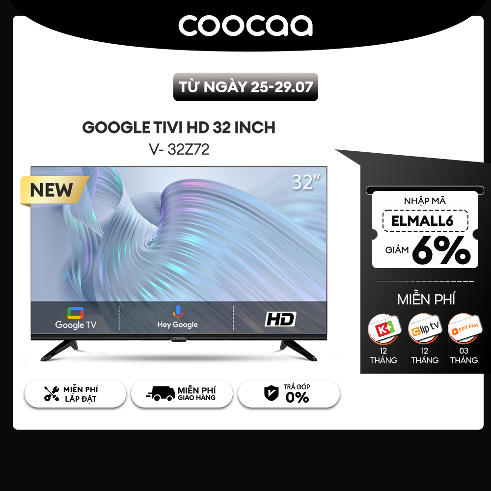 Smart Google Tivi HD Coocaa 32inch - Model 32Z72 - Miễn phí lắp đặt