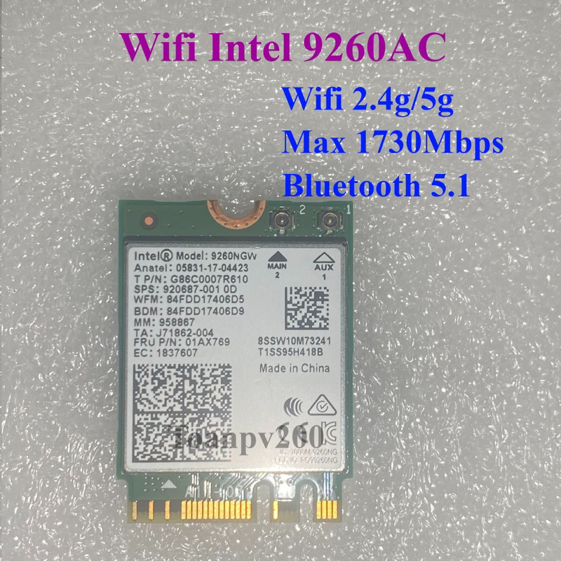 Card wifi intel AC 9260ngw 2.4ghz 5ghz bluetooth 5.1 dành cho laptop ...