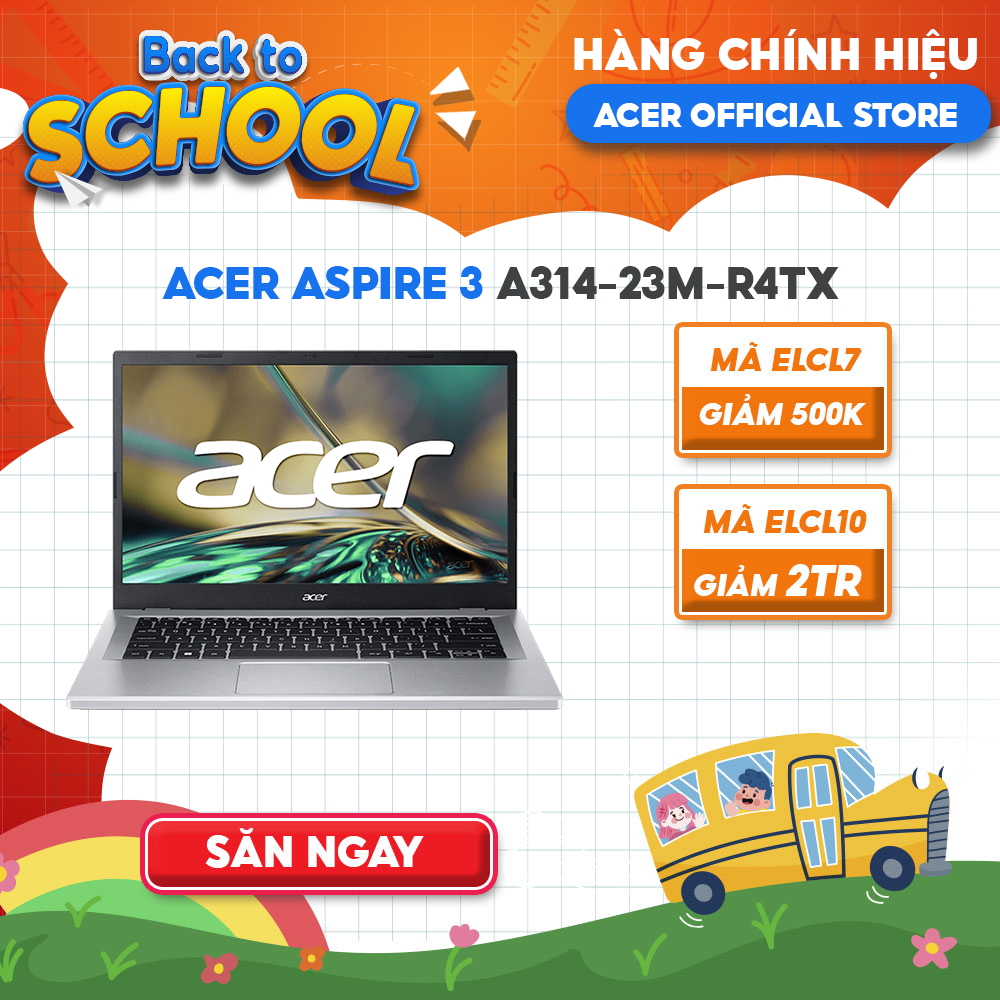 [Mã ELCL12 giảm 12% đơn 10TR] Laptop Acer Aspire 3 A314-23M-R4TX R5-7520U|8GB|512GB|Radeon™ 610M Graphics|14