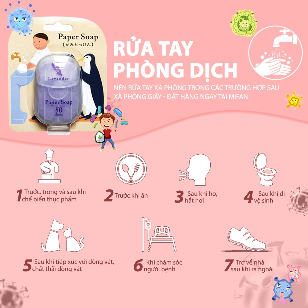 Xà phòng giấy dùng 1 lần SPORTY - Hộp 50 miếng - rửa tay, bỏ túi mang đi du lịch, công tác, dã ngoại