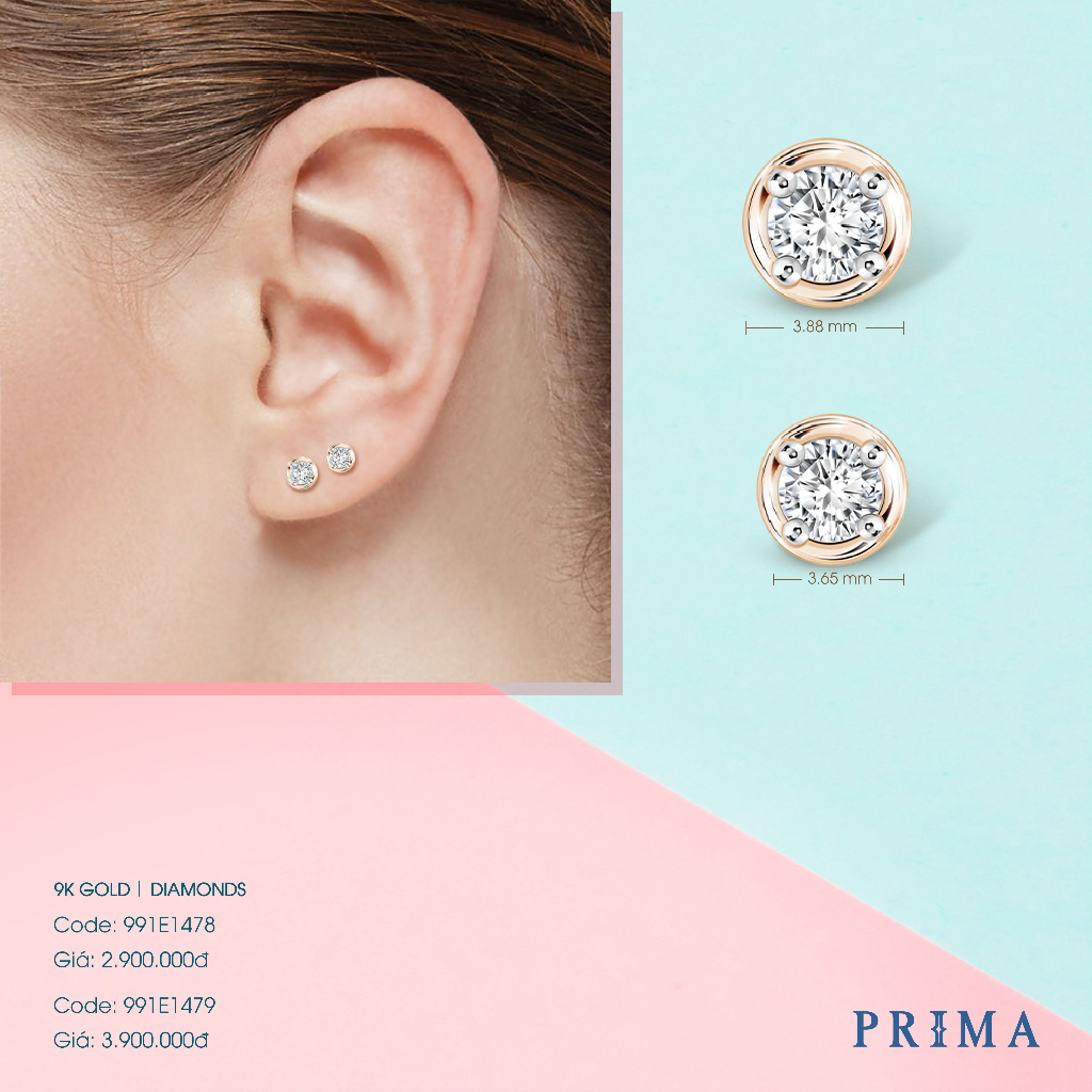 Ảnh PRIMA Bông Tai Kim Cương 2.3 ly -  9K - BST Stud Earrings (1 chiếc) - 991E1478 1