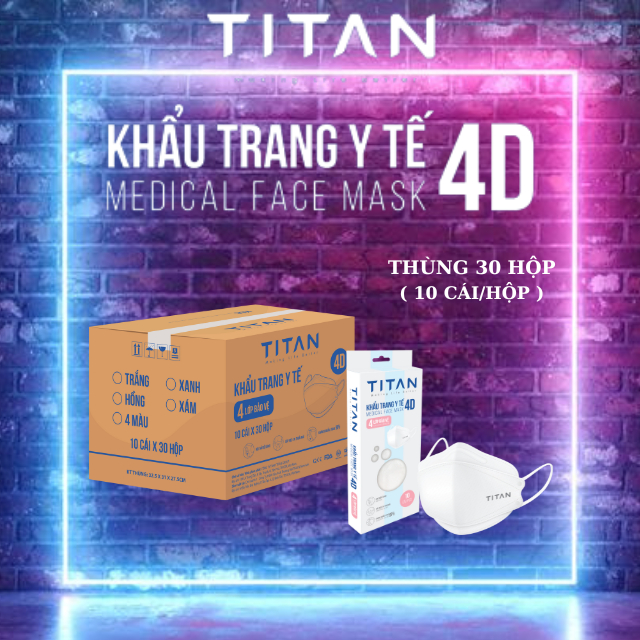 THÙNG 30 Hộp 4D (KF94) - TITAN - Khẩu trang y tế cao cấp 4 lớp kháng khuẩn 4D ( 10 cái/Hộp )