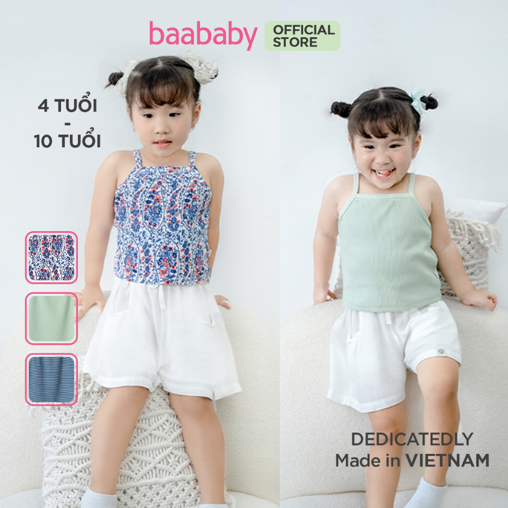 Áo thun gân hai dây bé gái BAA BABY, áo croptop hai dây cho bé từ 4 tuổi - 10 tuổi - B-GK-AT35C-01