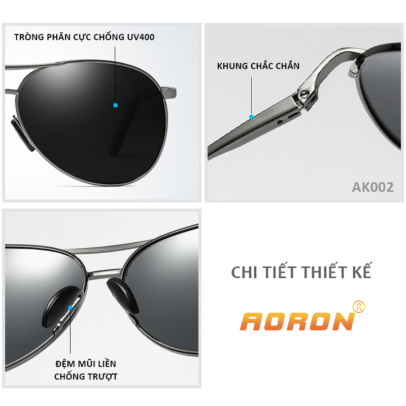 Ảnh Kính Râm Nam Thời Trang Phân Cực Chống Lóa, Chống Chói Lái Xe Đi Đêm Kiểu Dáng Phi Công AK002 - AORON 4