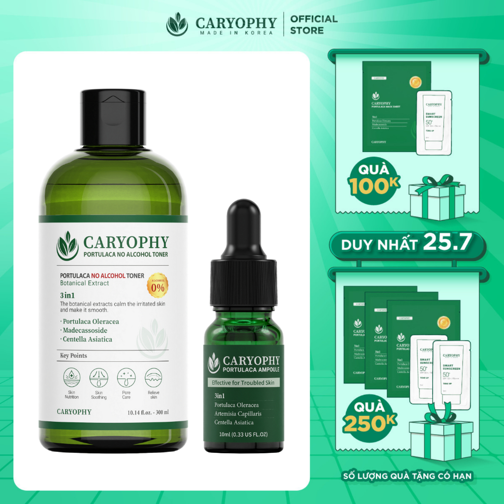 Combo Toner Caryophy 300ml và serum giảm mụn mờ thâm Caryophy 10ml