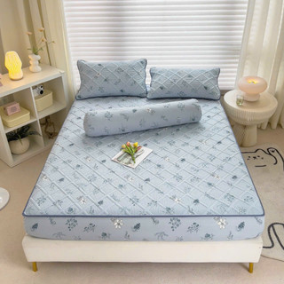 Ga gối cotton đũi Hàn Quốc trần bông, set 4 món ga gối cotton ga trần bông họa tiết đơn sắc bọc đệm cao từ 5cm đên 30cm