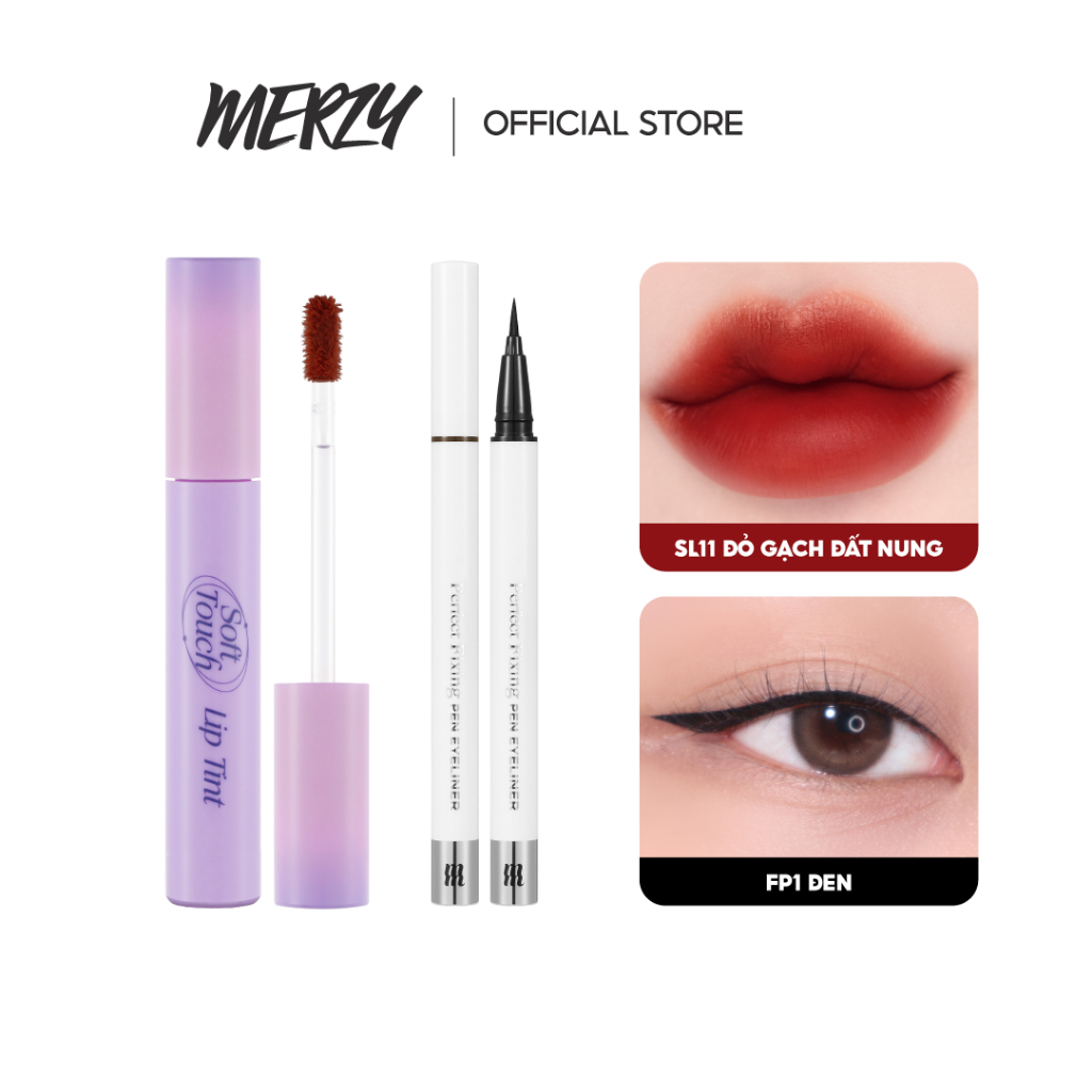 Combo Son Kem Siêu Lì Merzy Soft Touch Lip Tint 3g (Ver 2) + Bút Kẻ Mắt Merzy Perfect Fixing Eyeliner 0,5g