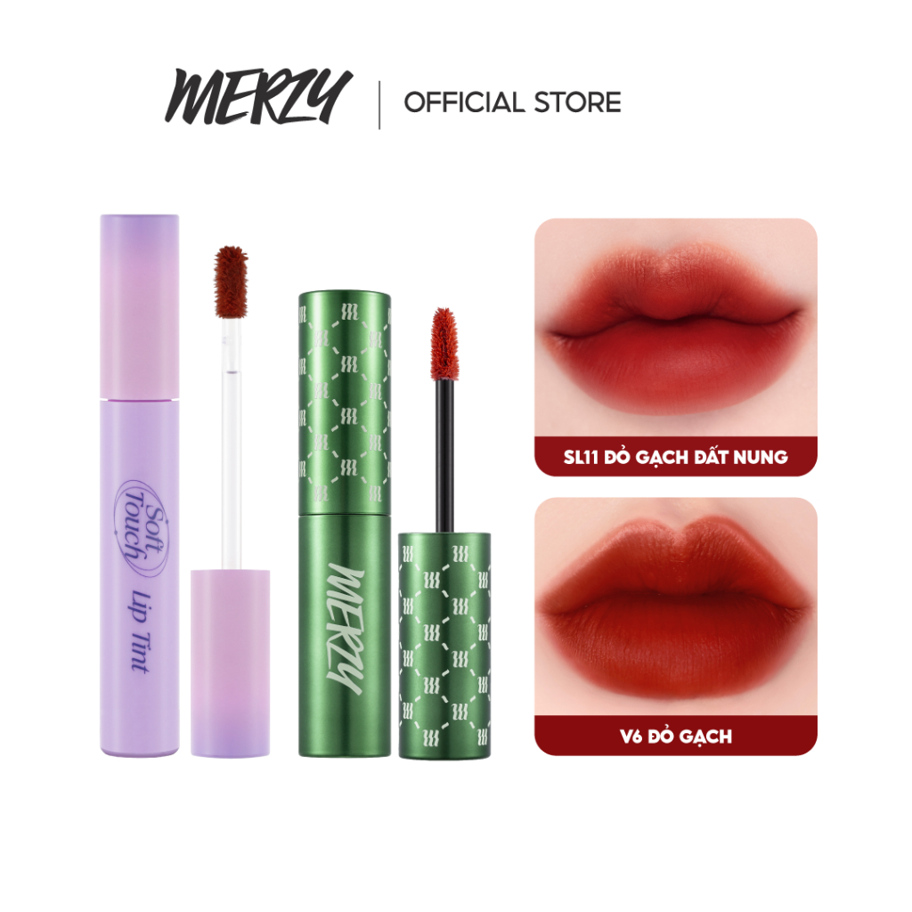 Combo 2 Son Kem Siêu Lì Merzy Soft Touch Lip Tint 3g (Ver 2) + Son Kem Lì First Velvet Tint Ver V6 Green 4,5g