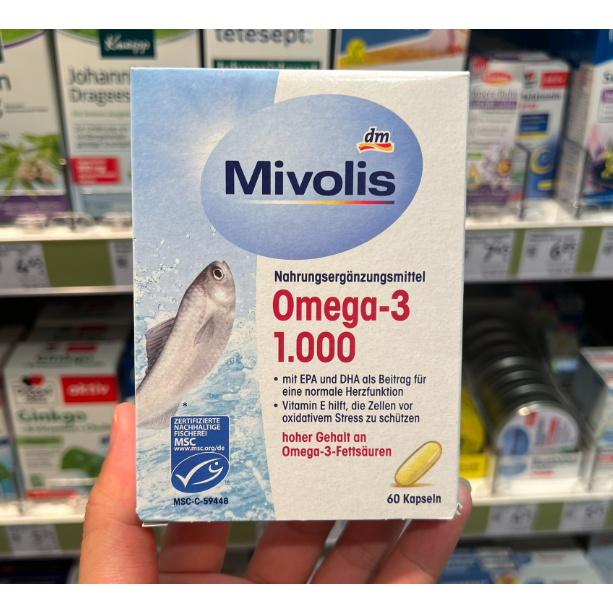 [Mivolis] Dầu Cá Omega3 1000 (Đức) Mivolis Omega3 Leinöl 1.000 (60