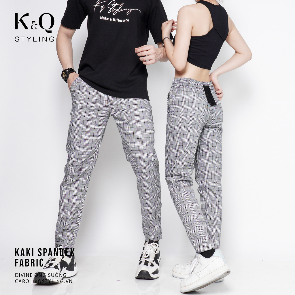 Ảnh Quần ống suông kaki cotton co giãn KQ STYLING caro cao cấp 2