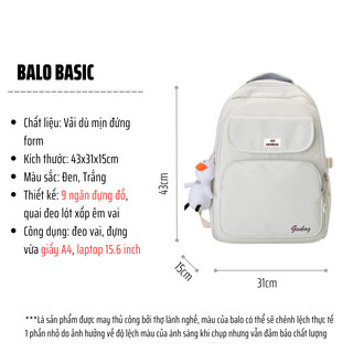 Cặp đi học nữ balo đựng laptop 15.6 inch ulzzang basic trơn nhiều ngăn đi chơi du lịch BL11