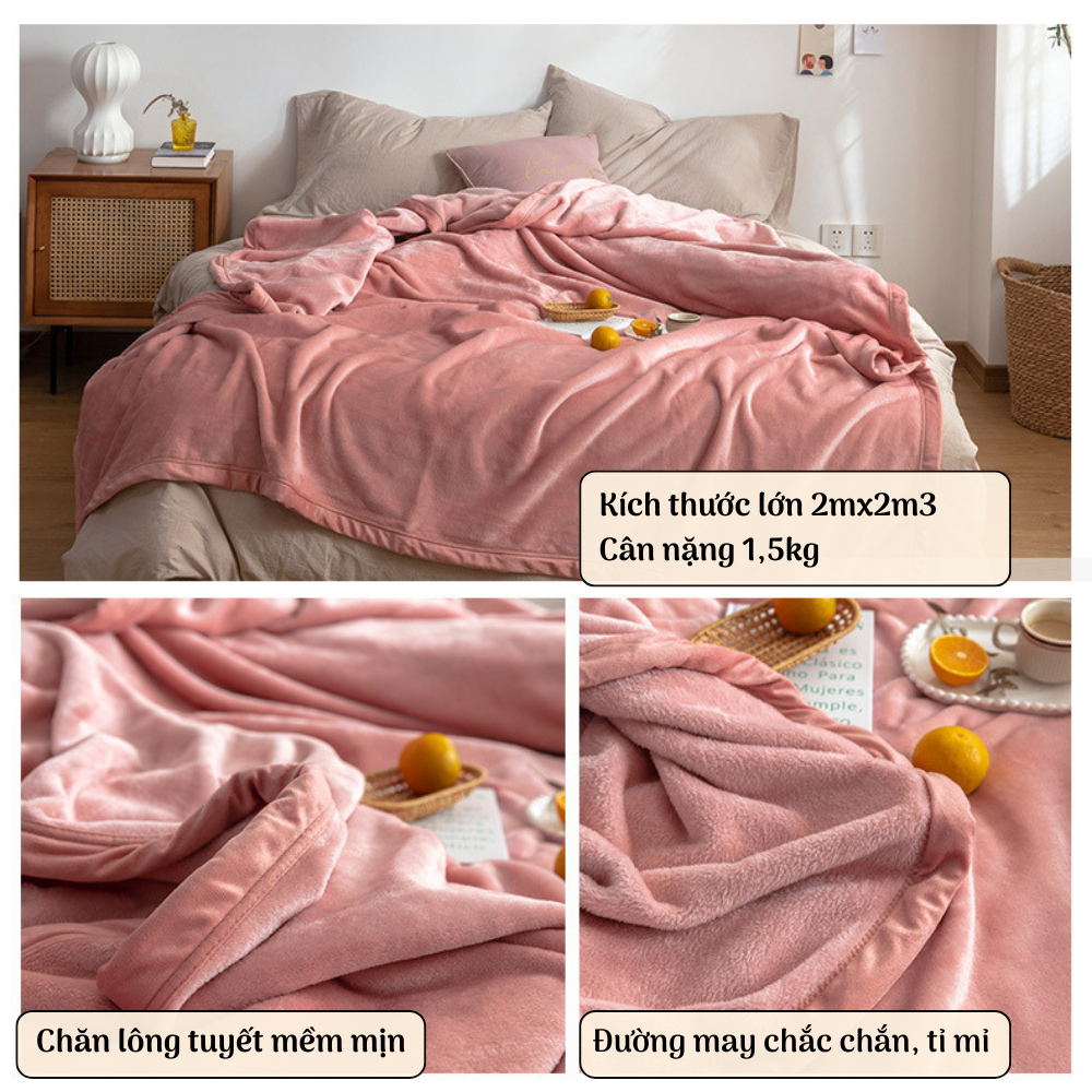 Chăn lông tuyết cao cấp mền văn phòng tuyết nhung siêu mềm mịn 2 lớp size 2mx2m2 nặng 1.5kg