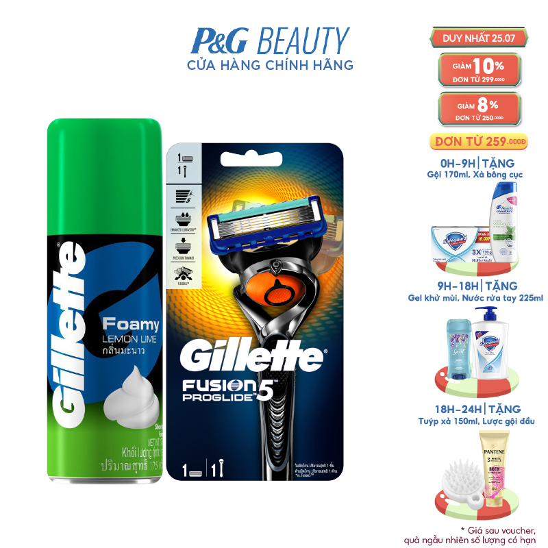 Combo 2 gồm dao cạo Dao cạo râu Gillette Fusion Proglide Manual 1UP và Bọt cạo râu Gillette 175g