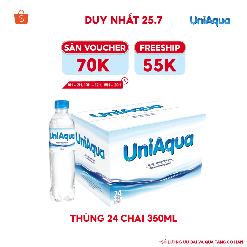 [Mã BMLTB35 giảm đến 35K đơn 99K] Thùng 24 chai nước uống đóng chai UniAqua - HABECO (350ml/chai)