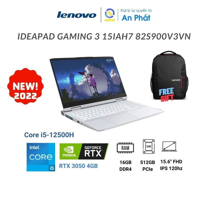 [Mã ELCL12 giảm 12% đơn 10TR] Laptop Lenovo IdeaPad Gaming 3 15IAH7 82S900V3VN (Core i5-12500H | RTX 3050)