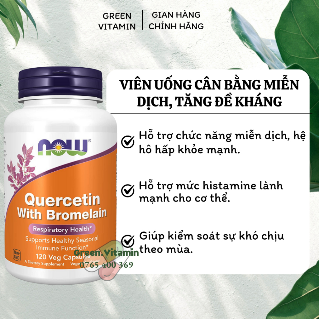Now Foods Quercetin with Bromelain Viên uống cân bằng miễn dịch, tăng