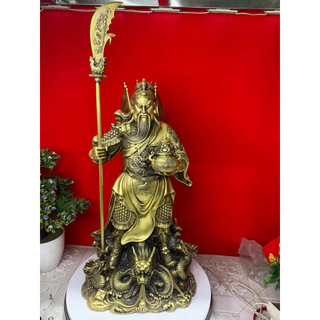 Quan công ( Quan Vũ ) 5 cờ đứng trên rồng Các Cỡ vật phẩm phong thuỷ bằng đồng