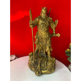 Quan công ( Quan Vũ ) 5 cờ đứng trên rồng Các Cỡ vật phẩm phong thuỷ bằng đồng