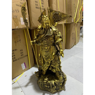 Quan công ( Quan Vũ ) 5 cờ đứng trên rồng Các Cỡ vật phẩm phong thuỷ bằng đồng