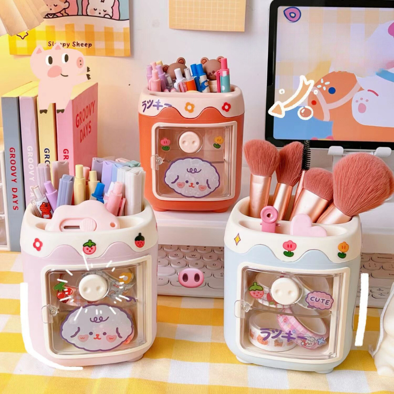 Hộp đựng bút, đồ makeup để bàn hình mũi lợn cute, đáng iu, kèm sticker ...