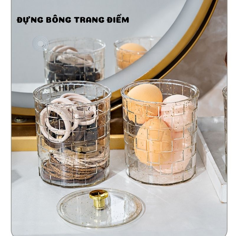 Hộp Đựng Đồ ENODA HOME Có Nắp Đậy, Hộp Đựng Bông Tẩy Trang, Phụ Kiện, Tăm Bông Ánh Nhũ Lấp Lánh R006
