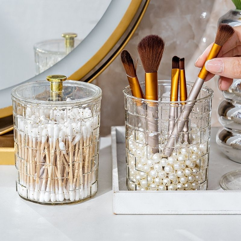 Hộp Đựng Đồ ENODA HOME Có Nắp Đậy, Hộp Đựng Bông Tẩy Trang, Phụ Kiện, Tăm Bông Ánh Nhũ Lấp Lánh R006