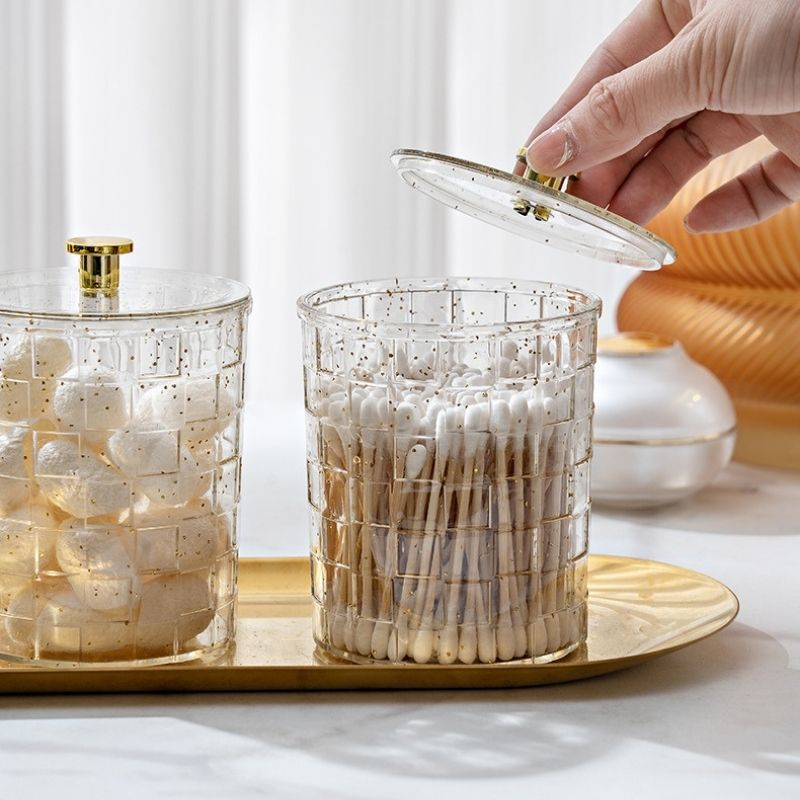 Hộp Đựng Đồ ENODA HOME Có Nắp Đậy, Hộp Đựng Bông Tẩy Trang, Phụ Kiện, Tăm Bông Ánh Nhũ Lấp Lánh R006