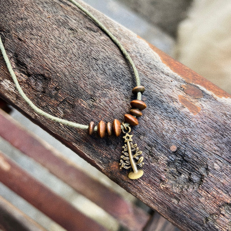 Vòng cổ Matsu - Dây chuyền charm cây thông / cây tròn / ngôi nhà mix hạt gỗ vintage