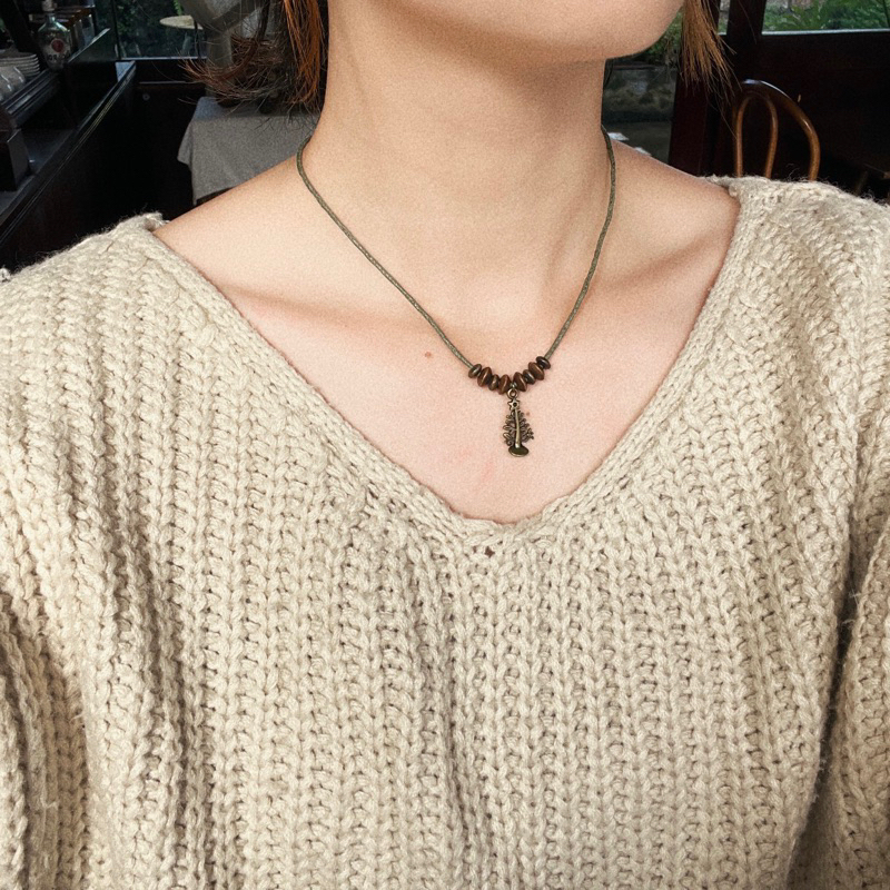 Vòng cổ Matsu - Dây chuyền charm cây thông / cây tròn / ngôi nhà mix hạt gỗ vintage