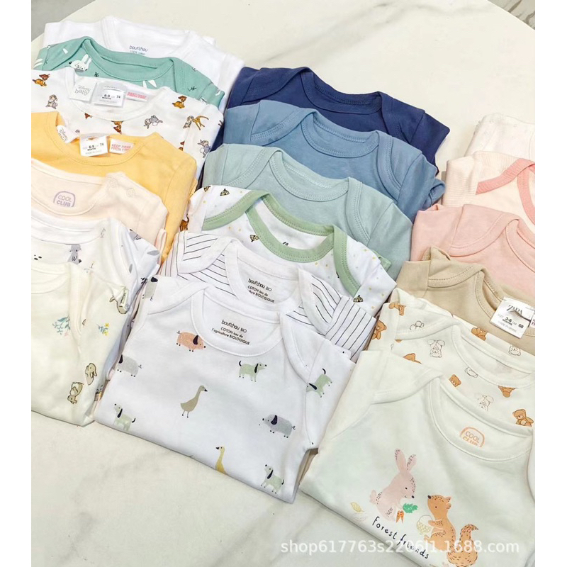 [MD97] 3/6/9/12m Body suit, áo liền thân dài tay các hãng xuất Pháp chất liệu cotton an toàn cho bé