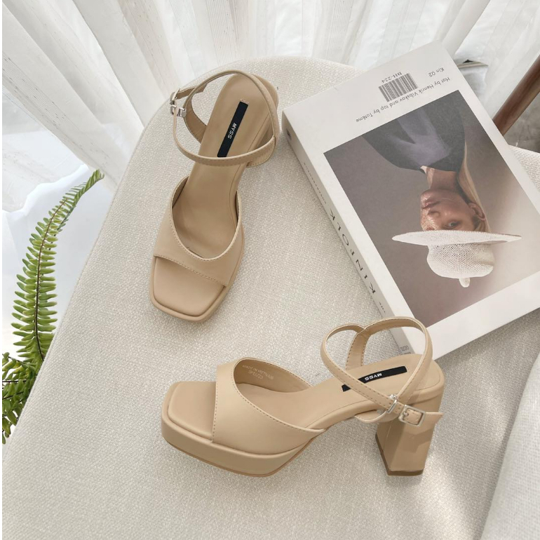 Giày sandal nữ MYSS quai ngang khoét đế đúp 9 cm cao cấp - SD191