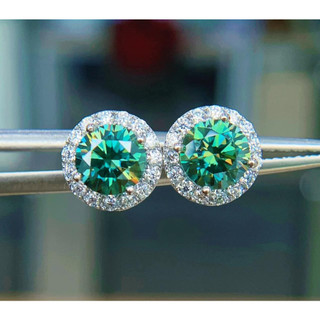 Bông tai halo kim cương moissanite có kiểm định thử bút kêu màu xanh và trắng (1 chiếc)