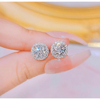 Bông tai halo kim cương moissanite có kiểm định thử bút kêu màu xanh và trắng (1 chiếc)