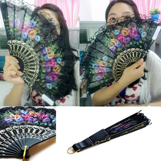 Quạt vải ren hoa phong cách Tây Ban Nha